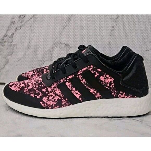 Adidas Pure Boost Core Black & Pink Athletic Gym Running Shoes Women's Size 9.5 - Picture 1 of 8